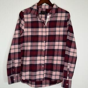 Shyanne Women’s Flannel Plaid Pink Medium Soft Lightweight Lace Trim Long Sleeve